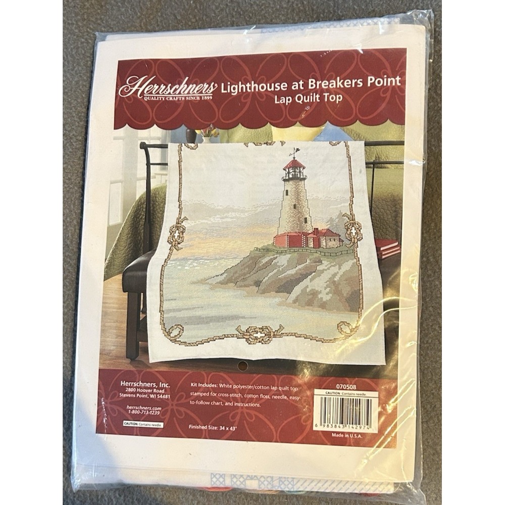 Herrschners Lighthouse at Breakers Point Lap Quilt Top Stamped Cross-Stitch